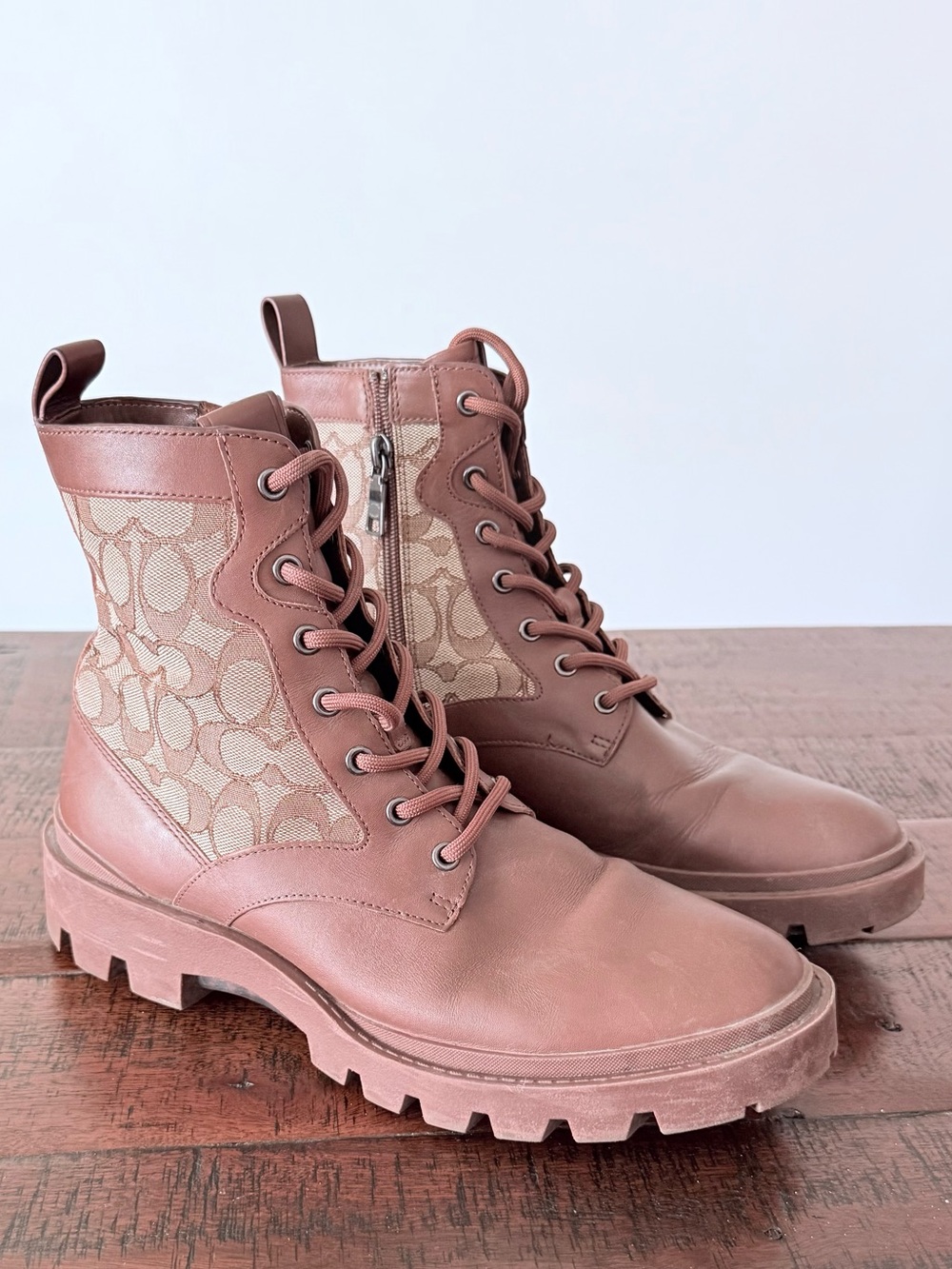 Coach Men’s Leather & Signature Canvas Lace-Up Combat Boots SZ.9.5D